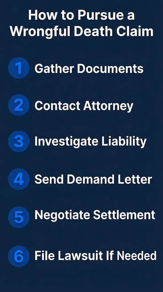 How to pursue a wrongful death compensation claim in six steps from gathering documents to filing a lawsuit.