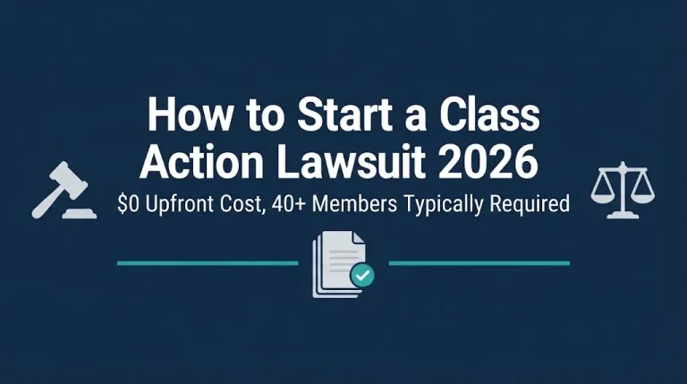 How to start a class action lawsuit 2026 guide with zero upfront cost and member requirements.