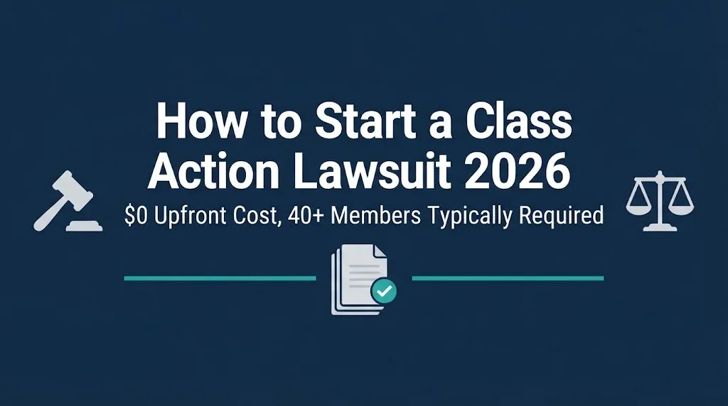 How to start a class action lawsuit 2026 guide with zero upfront cost and member requirements.
