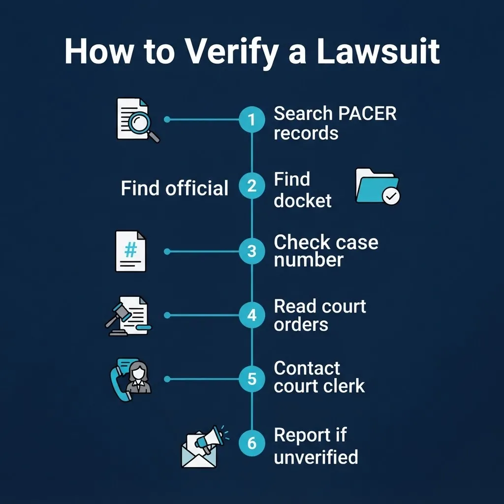 How to verify a Kate Merrill lawsuit step by step guide to check if a case is real before providing information.