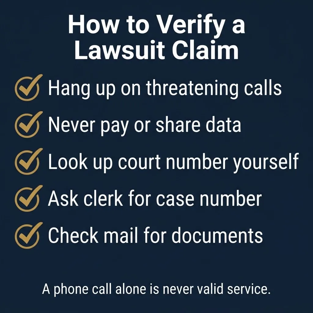 How to verify a lawsuit phone call checklist with five steps to check court records.