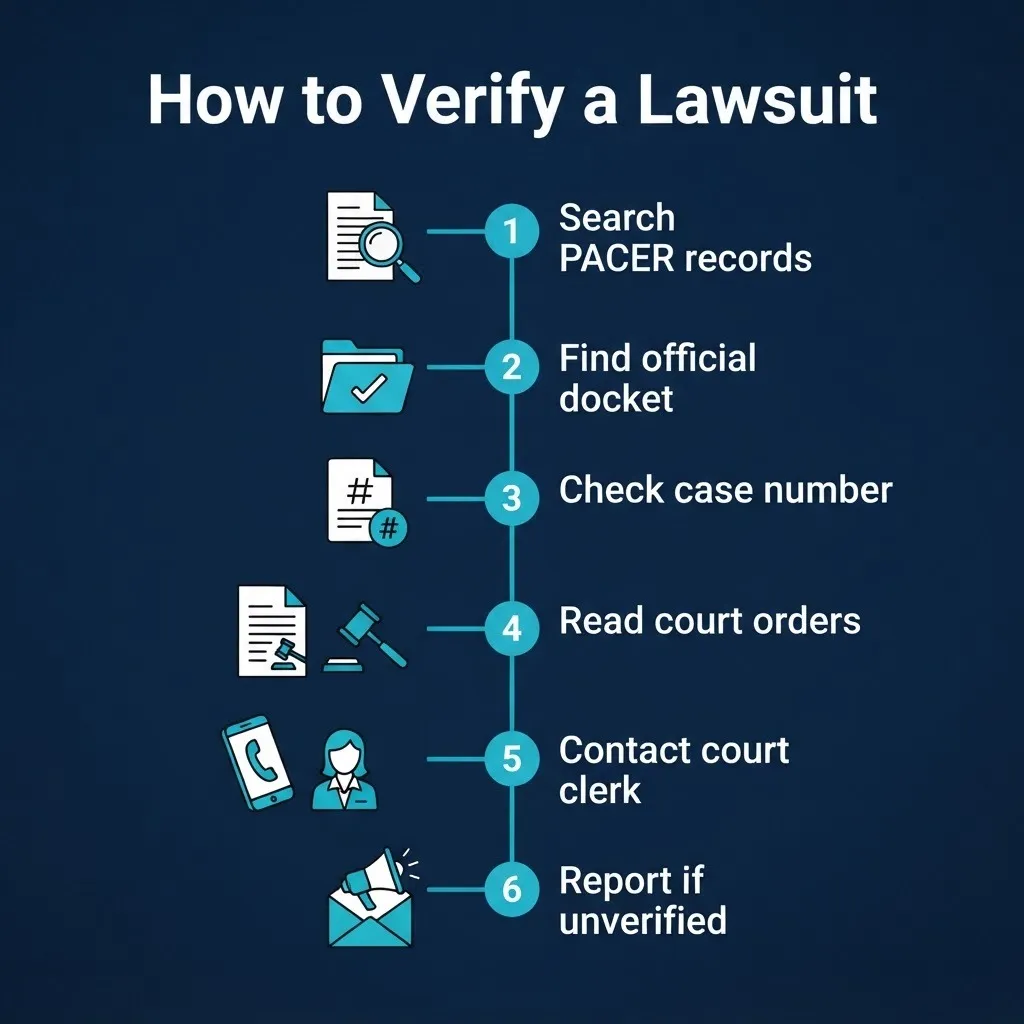 How to verify a lawsuit step by step guide to check if a Sonya Dakar case is real before providing information.