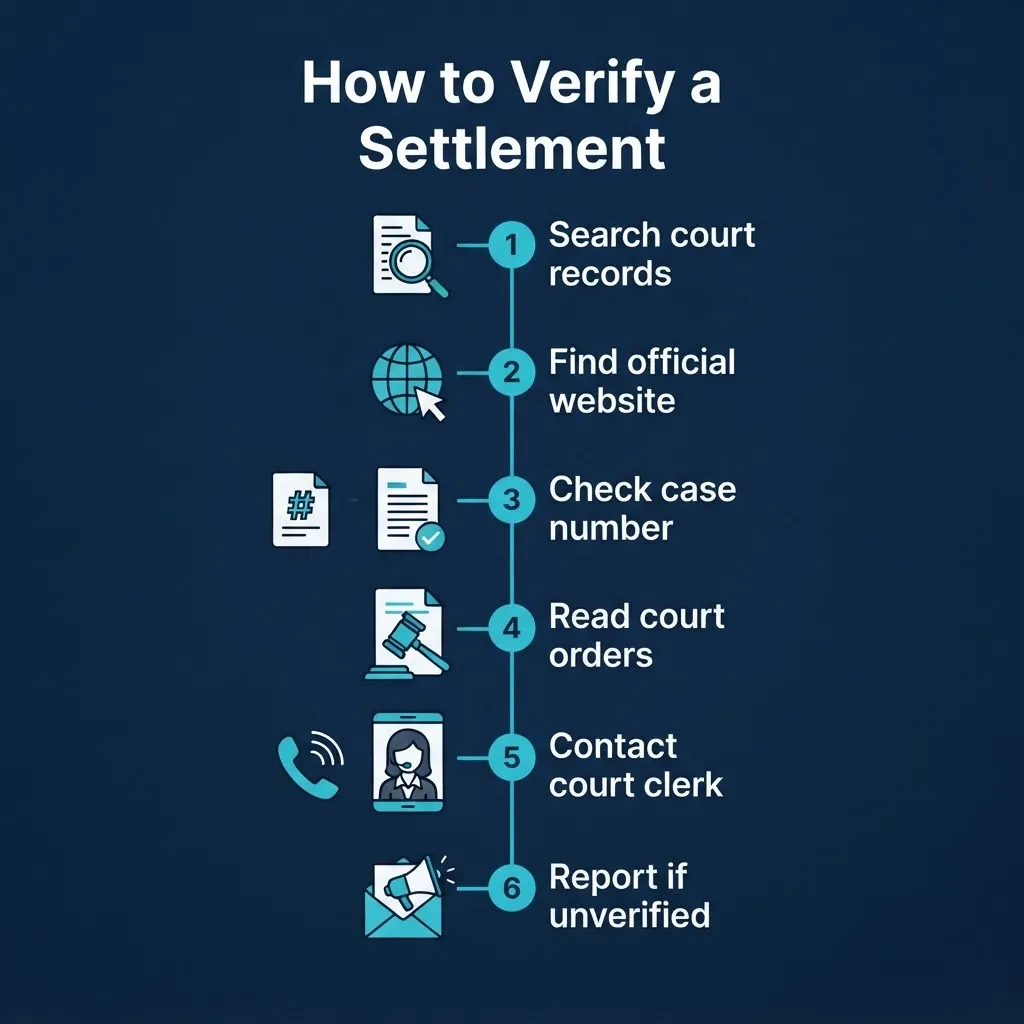 How to verify a settlement step by step guide to check if a case is real before providing information.