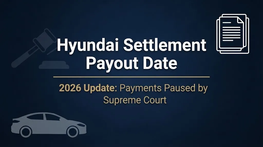 Hyundai settlement payout date 2026 banner showing payments paused by Supreme Court appeal.