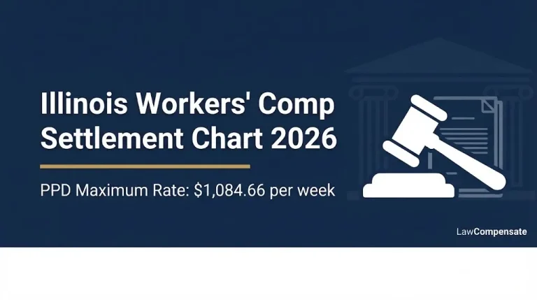 Illinois workers' comp settlement chart 2026 with current PPD maximum weekly benefit rate.