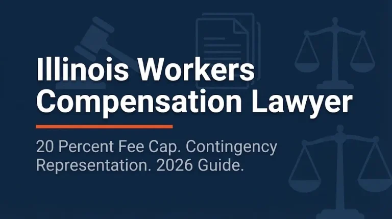 Illinois workers compensation lawyer 2026 banner showing fee cap and contingency representation facts.