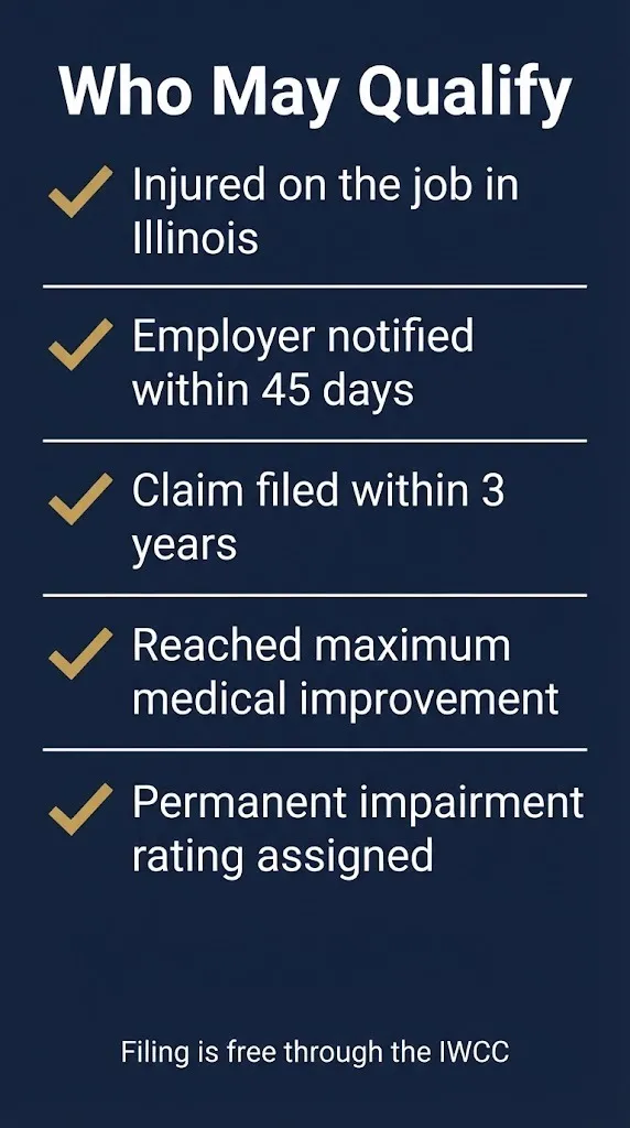 Illinois workers compensation settlement eligibility checklist for injured workers filing claims.