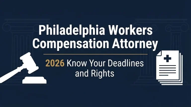 Infographic banner titled Philadelphia Workers Compensation Attorney with 2026 deadline and rights subheading.