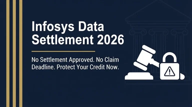 Infosys data settlement 2026 status showing no approved settlement and no claim deadline.