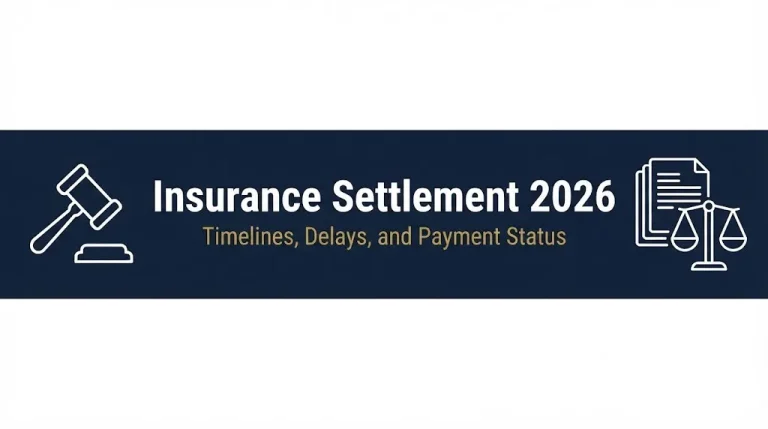 Insurance settlement 2026 banner with timelines and payment status information.