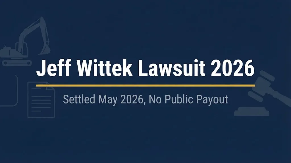 Jeff Wittek lawsuit 2026 hero banner with gavel and excavator icons