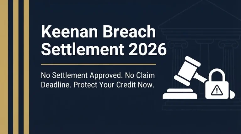 Keenan breach settlement 2026 status showing no approved settlement and no claim deadline.