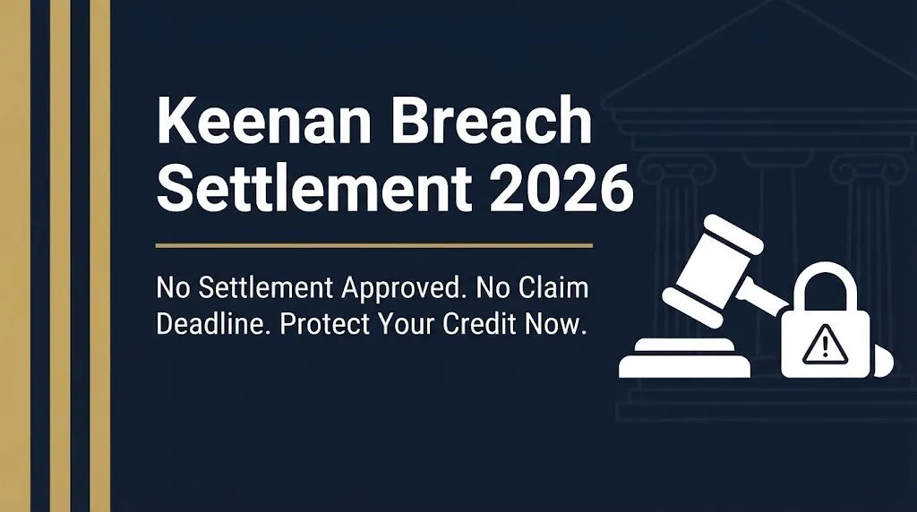 Keenan breach settlement 2026 status showing no approved settlement and no claim deadline.