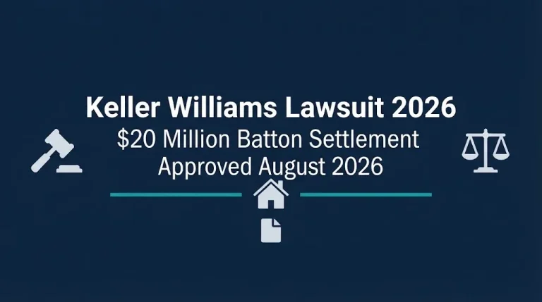 Keller Williams lawsuit 2026 hero banner with $20 million settlement and house graphic.