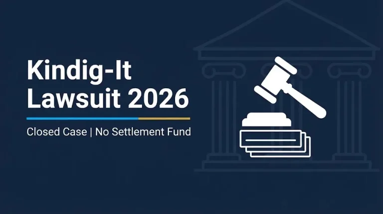 Kindig-It lawsuit 2026 banner showing closed case status and no settlement fund for consumers.