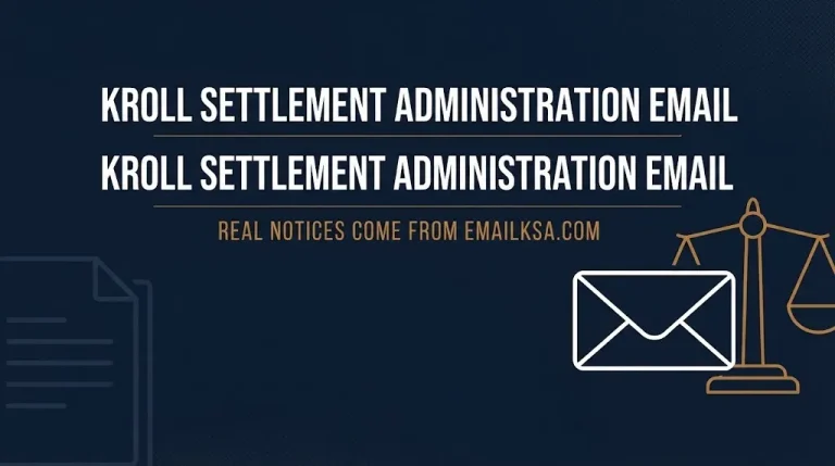 Kroll settlement administration email banner showing that real notices come from the emailksa.com domain.