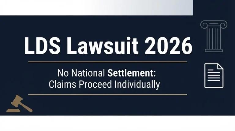 LDS lawsuit 2026 graphic noting no national settlement exists and claims proceed individually.