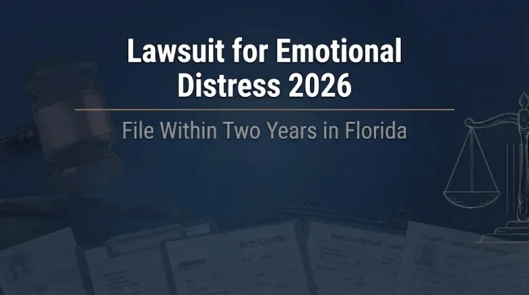 Lawsuit for emotional distress 2026 banner showing two-year filing deadline in Florida.