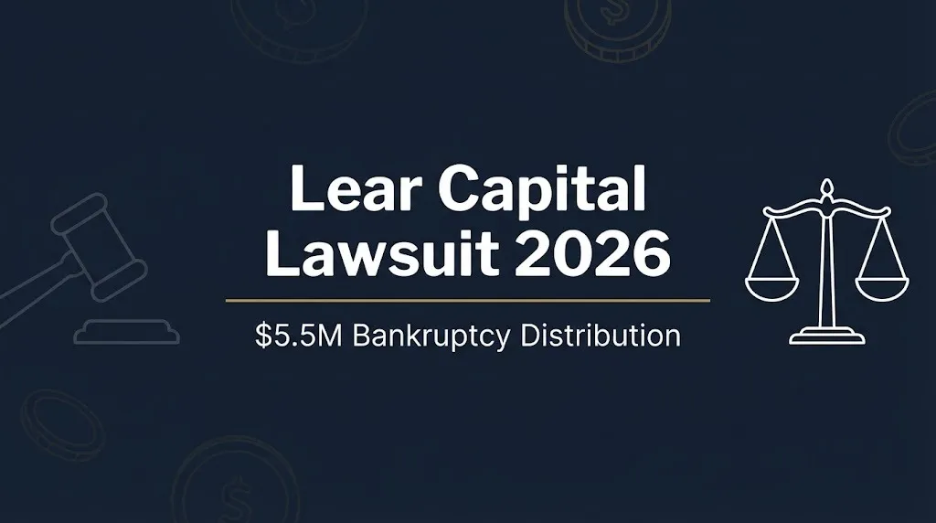 Lear Capital lawsuit 2026 banner showing $5.5 million bankruptcy distribution for investors.