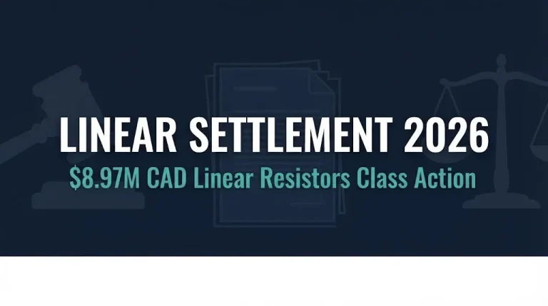 Linear settlement 2026 hero graphic showing $8.97M Canadian class action for linear resistors