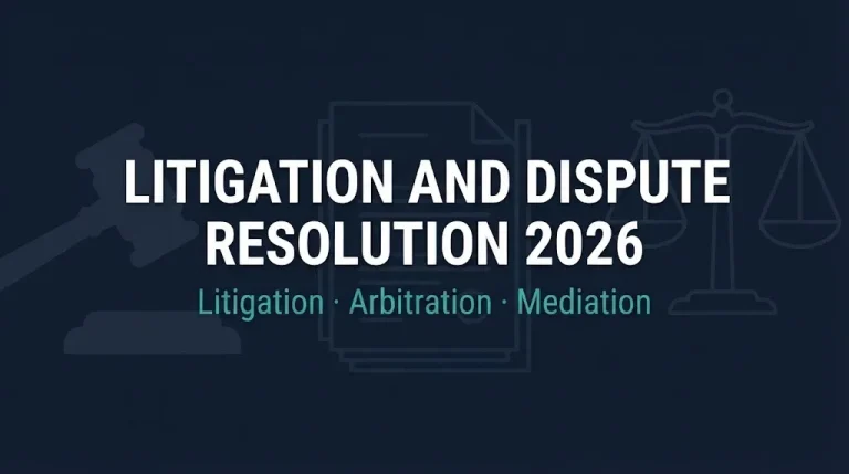 Litigation and dispute resolution 2026 hero graphic showing three resolution paths