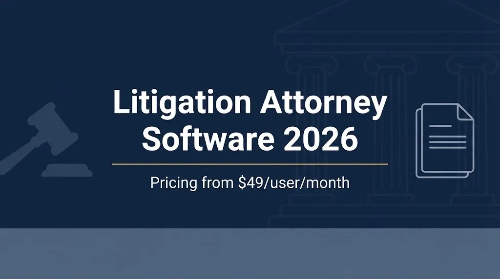 Litigation attorney software 2026 banner showing pricing starting at $49 per user per month.