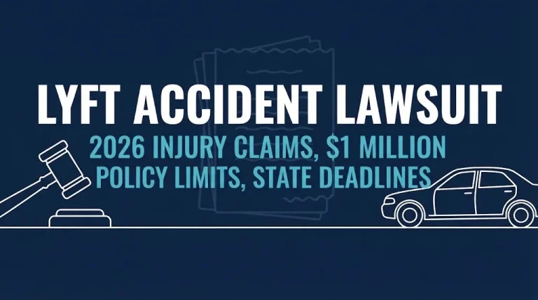 Lyft accident lawsuit 2026 claims deadlines and insurance coverage shown in a flat legal infographic banner.