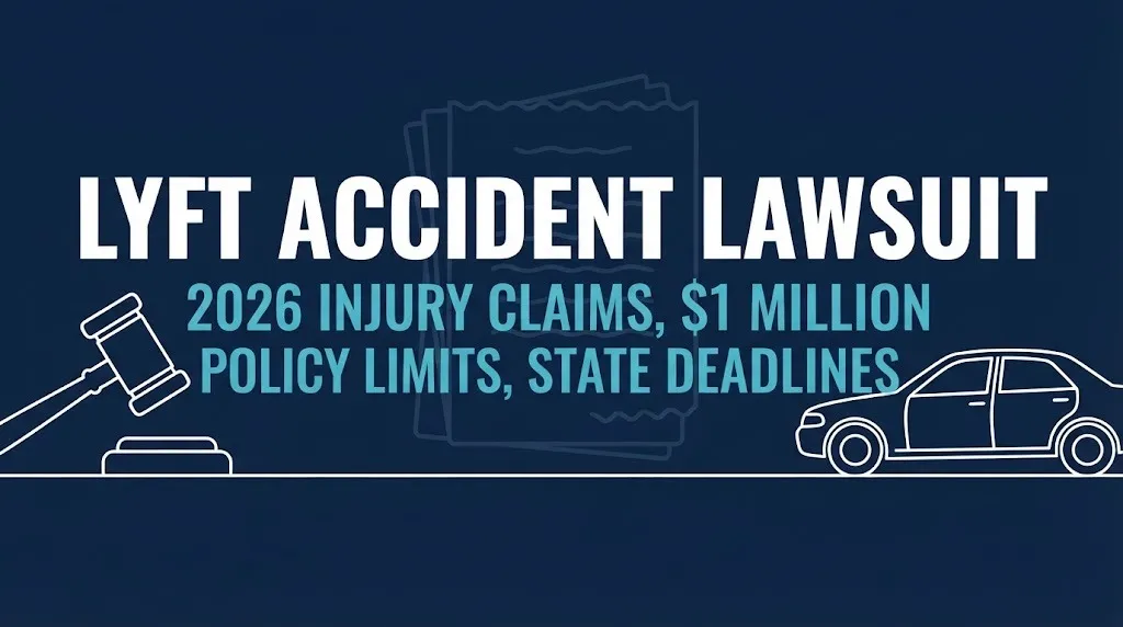 Lyft accident lawsuit 2026 claims deadlines and insurance coverage shown in a flat legal infographic banner.