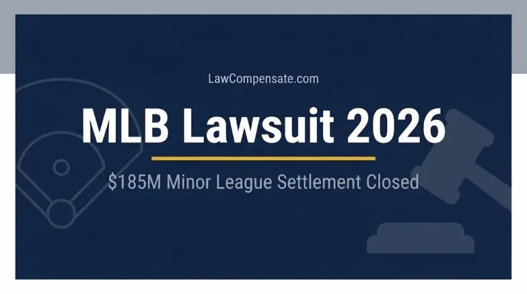 MLB lawsuit 2026 hero banner with gavel and baseball diamond icons