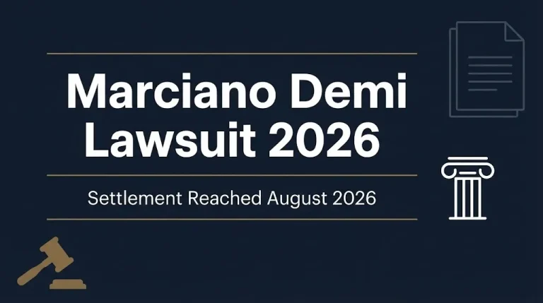 Marciano Demi lawsuit 2026 graphic showing settlement reached in August 2026.