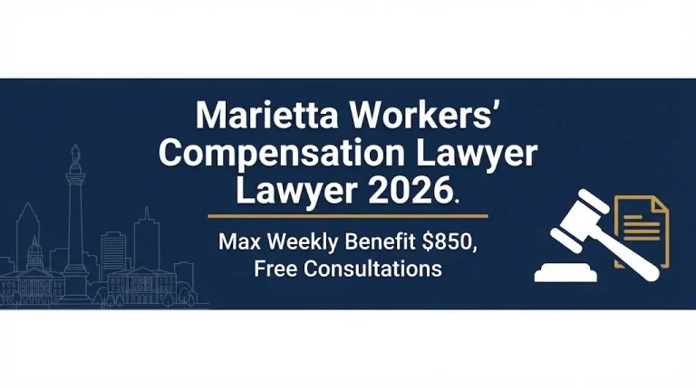 Marietta workers' compensation lawyer 2026 banner with $850 max weekly benefit.