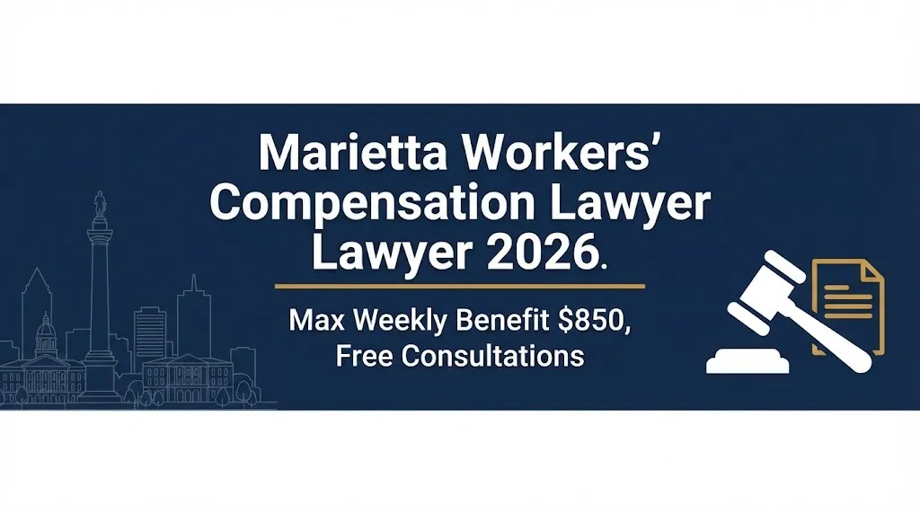 Marietta workers' compensation lawyer 2026 banner with $850 max weekly benefit.