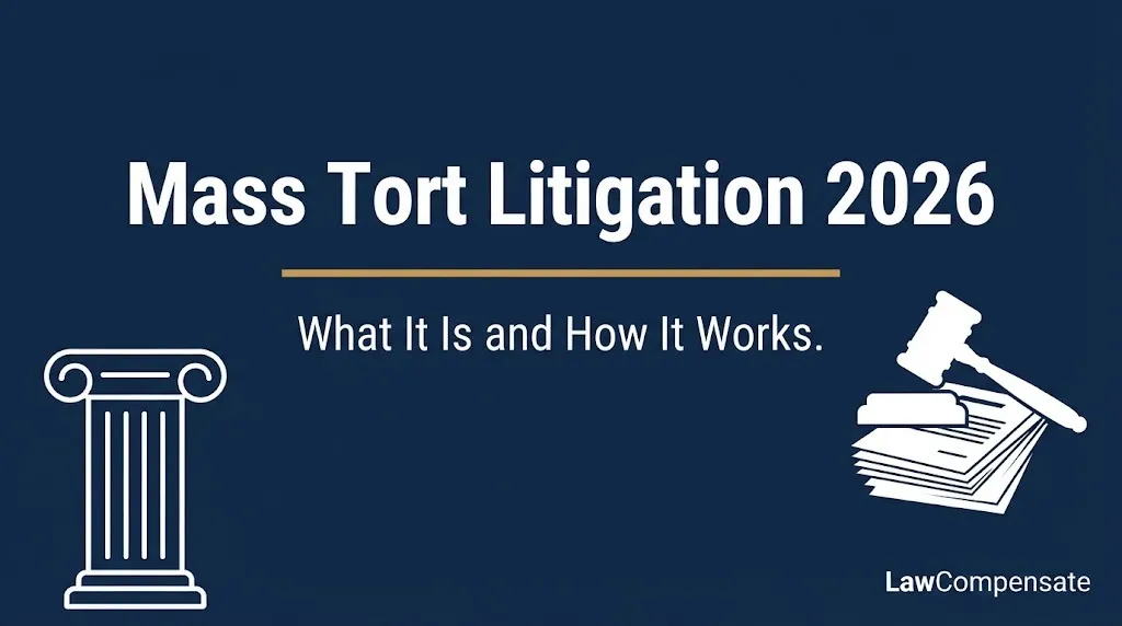 Mass tort litigation 2026 banner explaining what it is and how the coordinated legal process works.