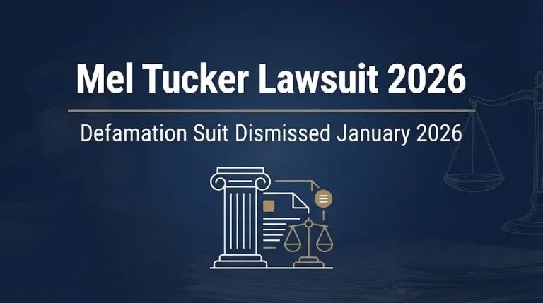 Mel Tucker lawsuit 2026 banner showing defamation suit dismissed January 2026 with legal symbols.
