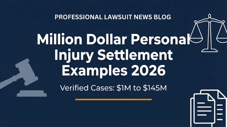 Million dollar personal injury settlement examples 2026 banner showing verified cases from $1M to $145M.