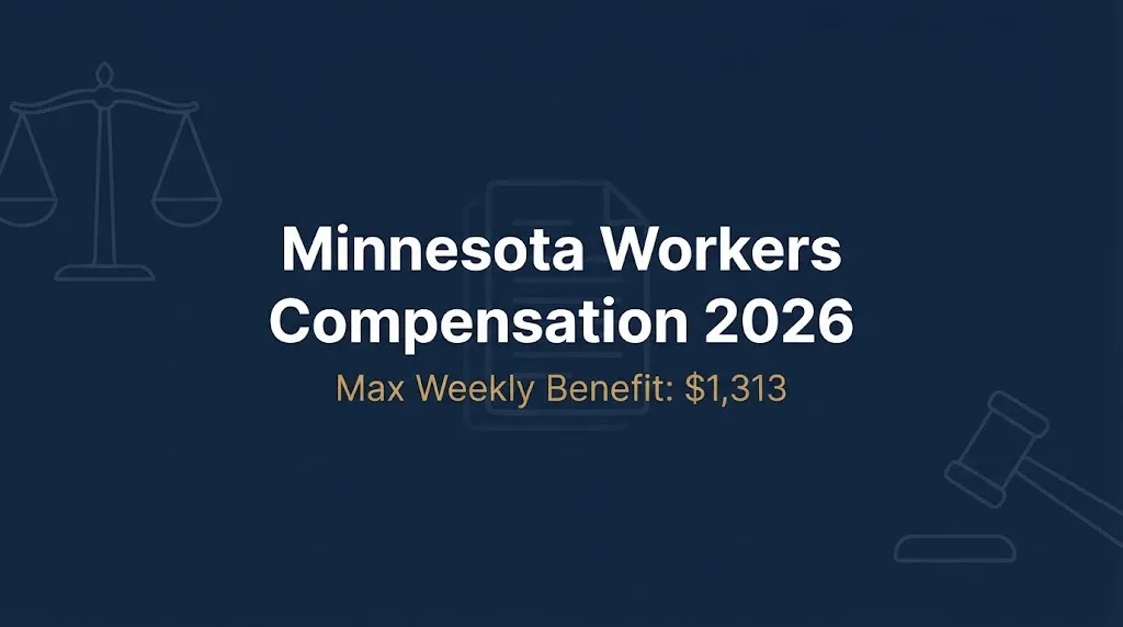 Minnesota workers compensation 2026 hero banner showing max weekly benefit and legal symbols.