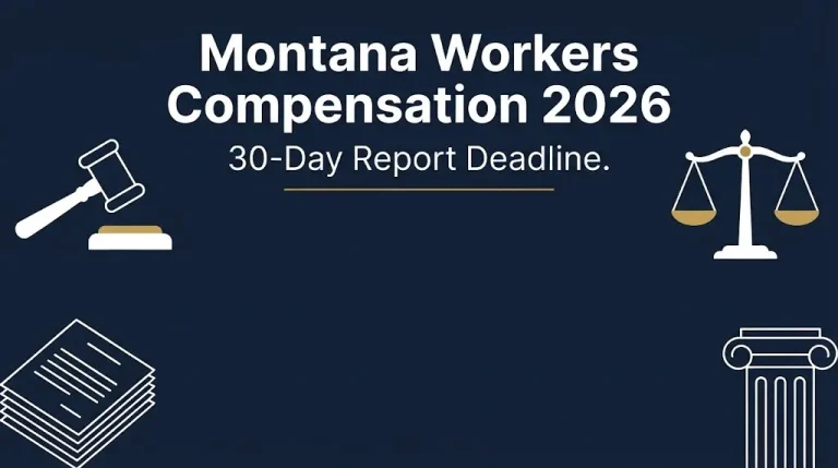 Montana workers compensation 2026 banner graphic with 30-day injury report deadline highlighted.
