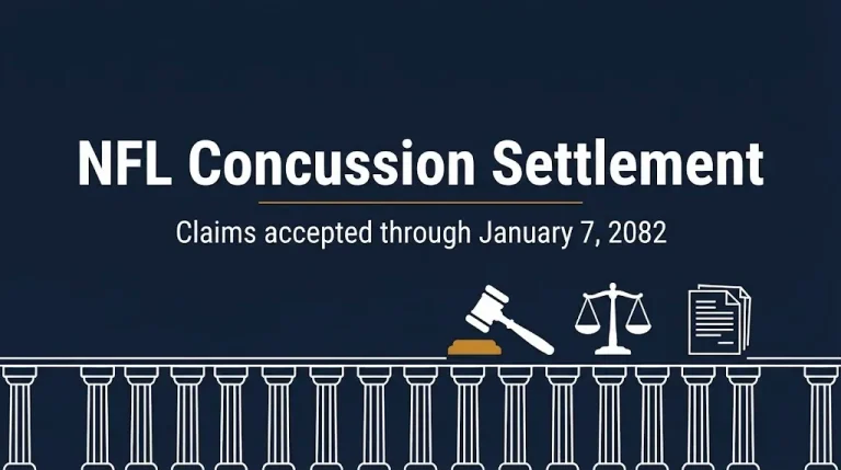 NFL concussion settlement 2026 banner noting claims accepted through January 7, 2082