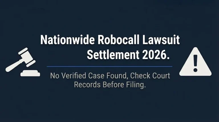 Nationwide robocall lawsuit settlement 2026 banner warning no verified case found in court records.