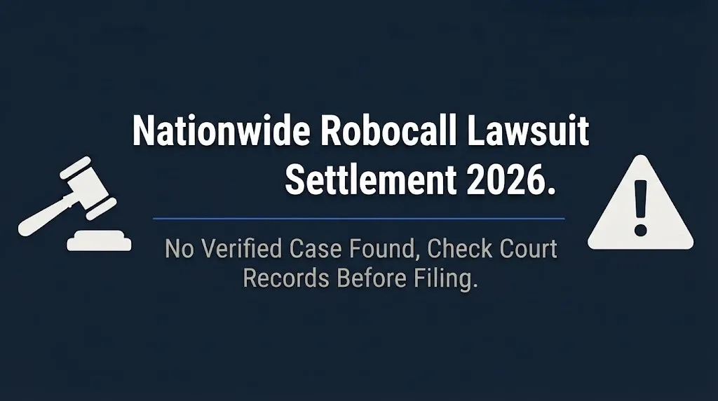 Nationwide robocall lawsuit settlement 2026 banner warning no verified case found in court records.