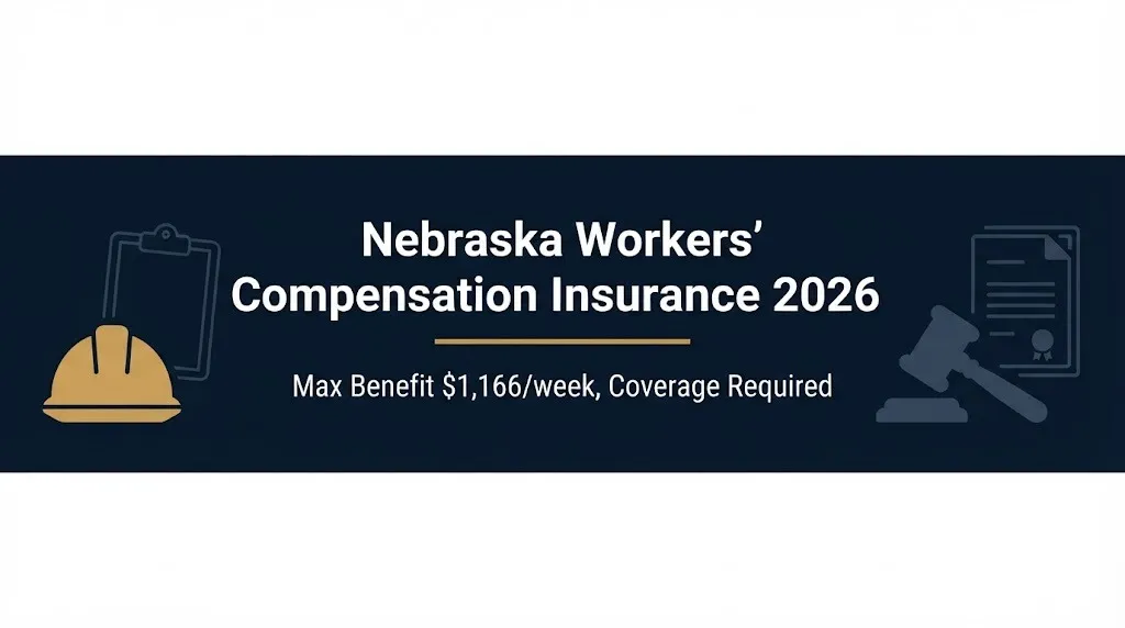Nebraska workers compensation insurance 2026 banner with $1,166 weekly max benefit.