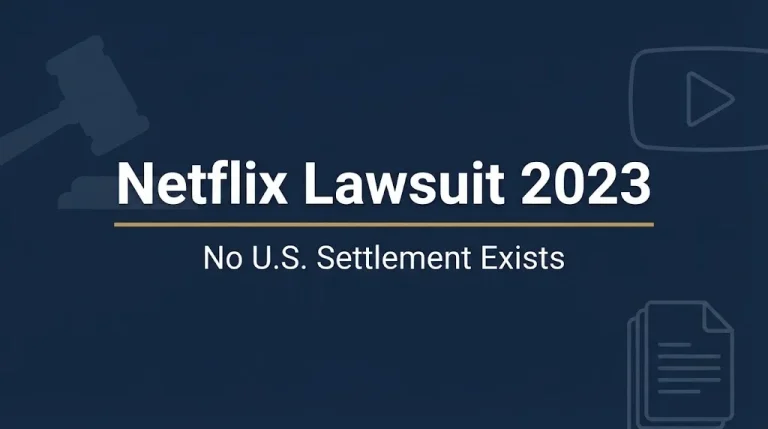 Netflix lawsuit 2023 banner stating no U.S. settlement exists
