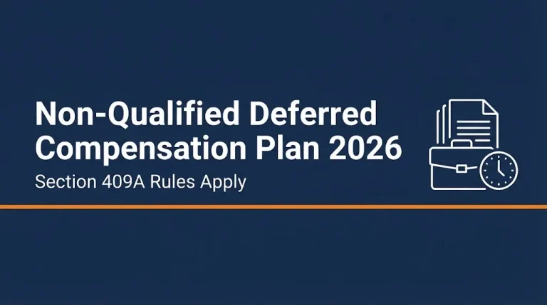 Non-qualified deferred compensation plan 2026 banner with Section 409A rules and document graphics.