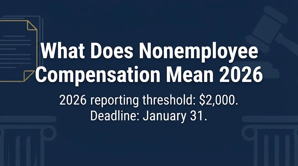 Nonemployee compensation 2026 hero banner with $2,000 threshold and January 31 deadline.