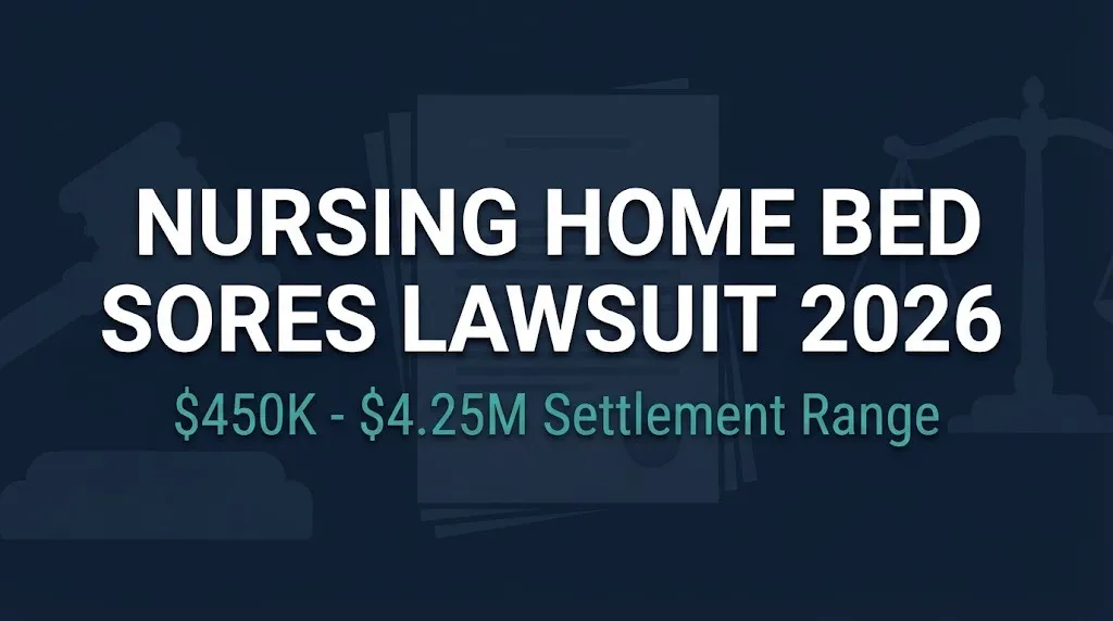 Nursing home bed sores lawsuit 2026 hero graphic showing settlement amounts and stage 4 case values