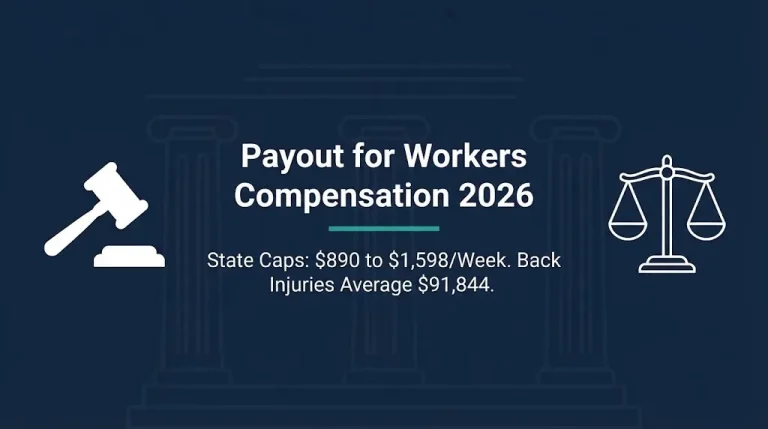 Payout for workers compensation 2026 banner showing state caps and average back injury settlement