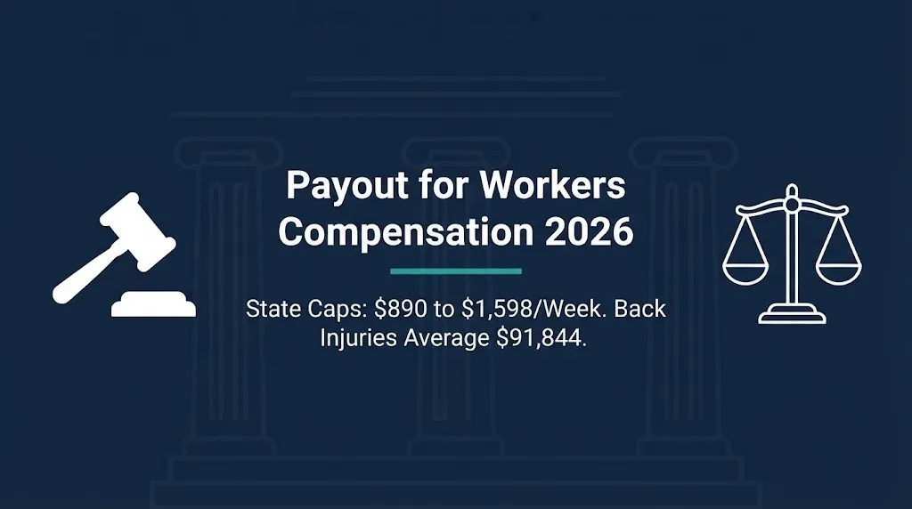 Payout for workers compensation 2026 banner showing state caps and average back injury settlement