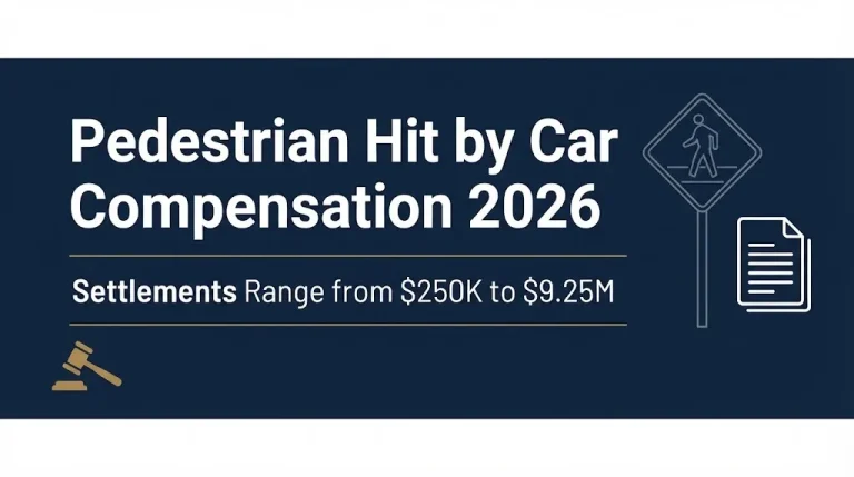 Pedestrian hit by car compensation 2026 graphic showing settlement ranges from $250K to $9.25M.
