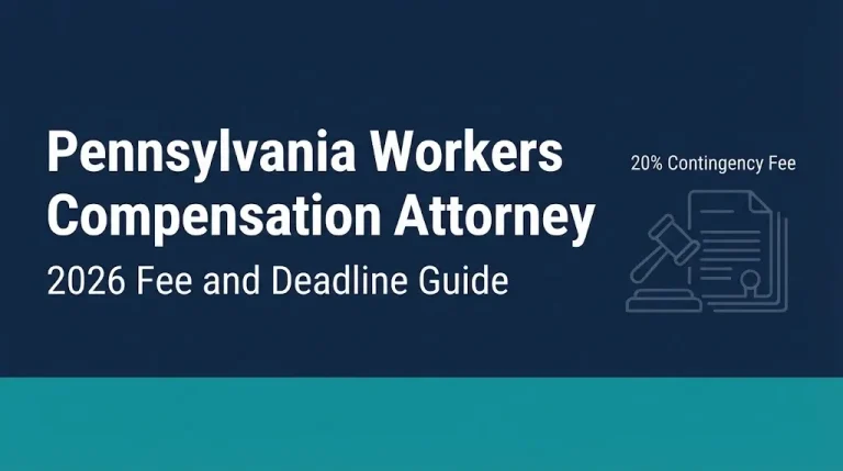 Pennsylvania workers compensation attorney 2026 guide banner with fee cap and deadline info.
