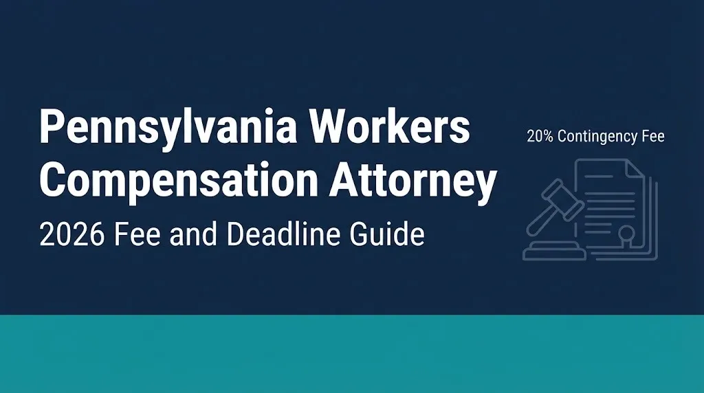 Pennsylvania workers compensation attorney 2026 guide banner with fee cap and deadline info.